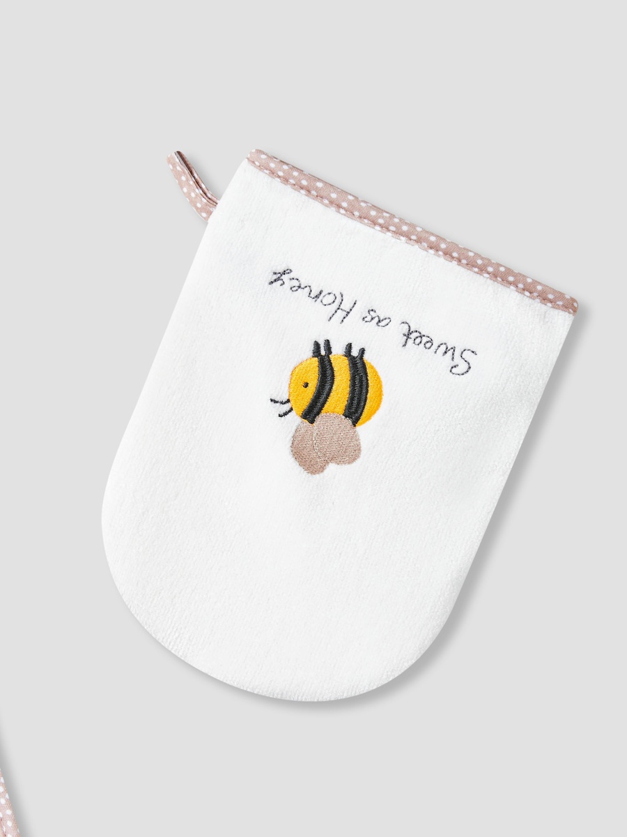 75x75 cm Baby Towel and Mitten with Bee Embroidery