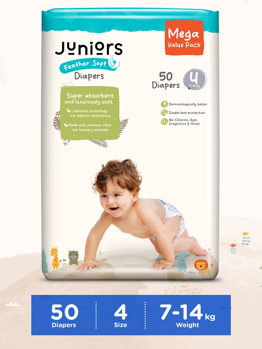 50-Piece 6-36 Months Size 4 Tape Style Diapers - Feather Soft Value Pack - 7-14 kg