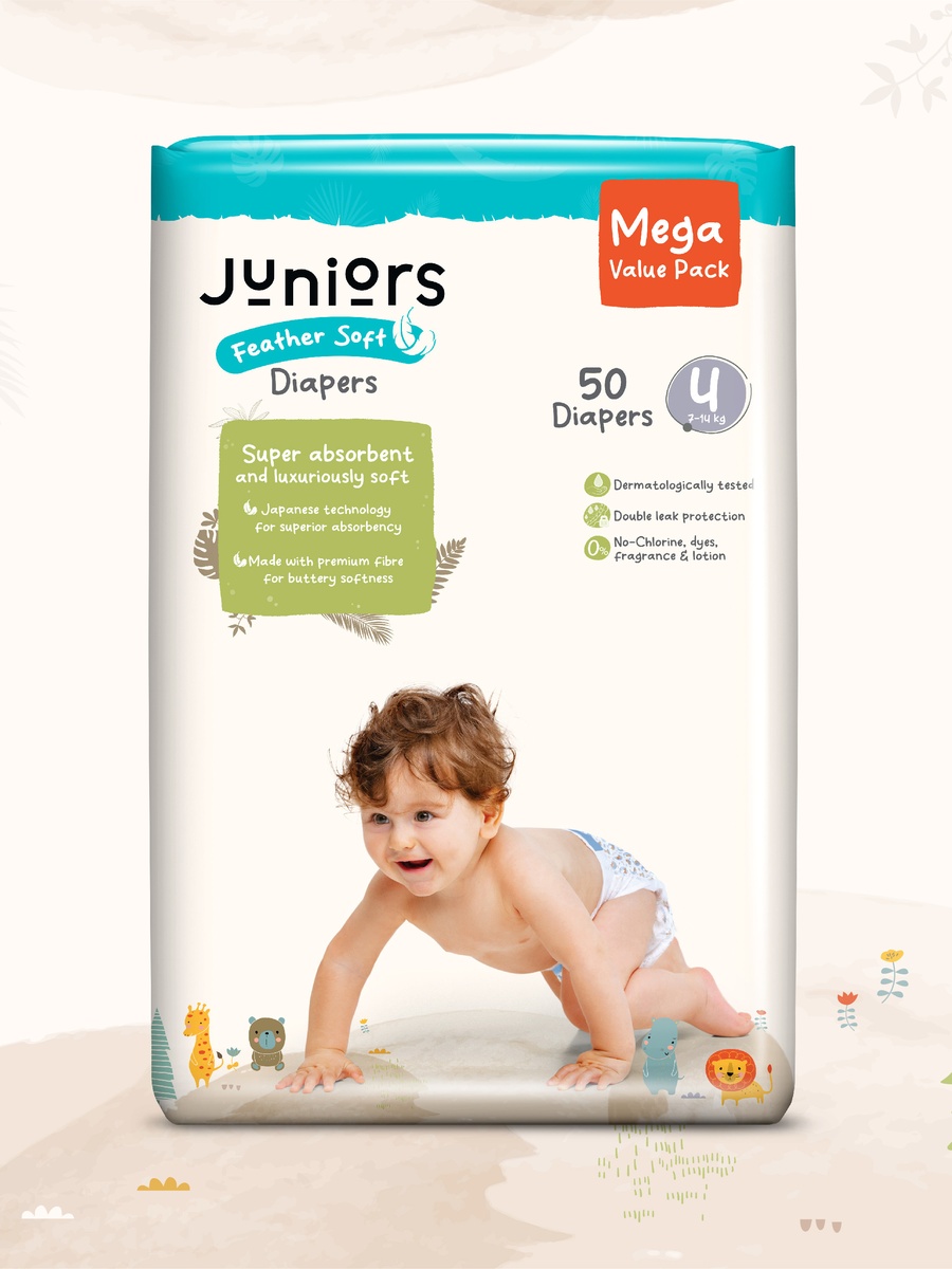 50-Piece 6-36 Months Size 4 Tape Style Diapers - Feather Soft Value Pack - 7-14 kg