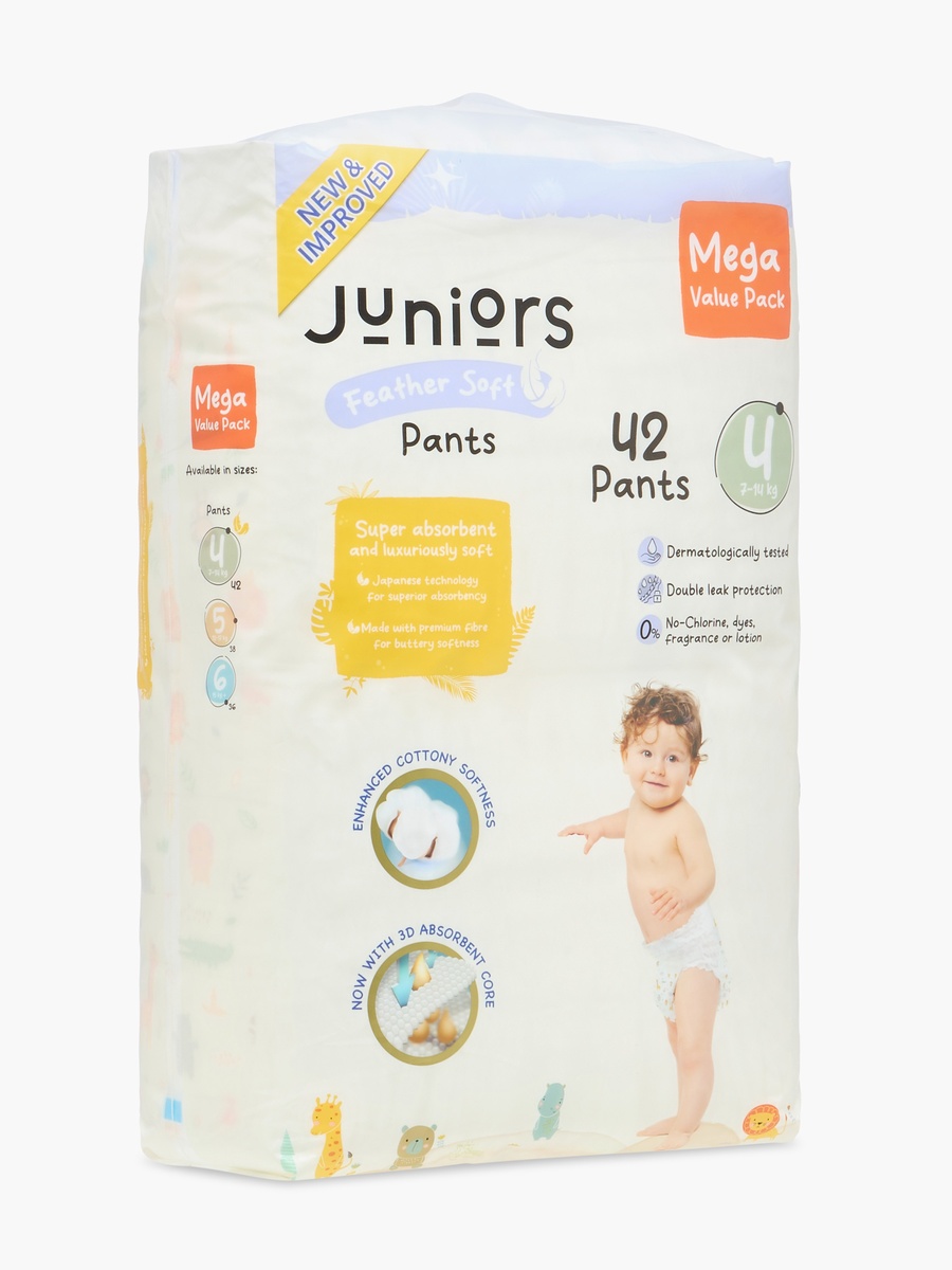 42-Piece Size 4 Pant Style Diapers - Feather Soft Mega Value Pack - 7-14 kg