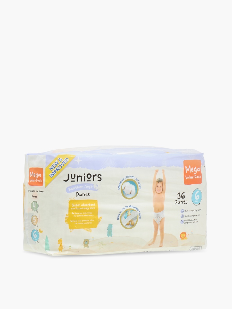 36-Piece Size 6 Pant Style Diapers - Feather Soft Mega Value Pack - 11-18 kg