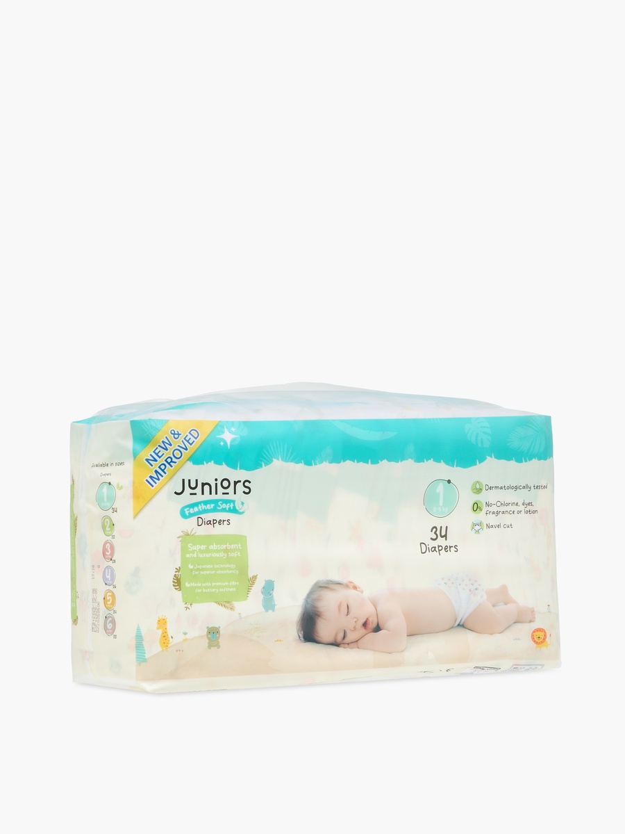 34-Piece Size 1 Tape Style Diapers - Feather Soft Mega Value Pack - 2-5 kg