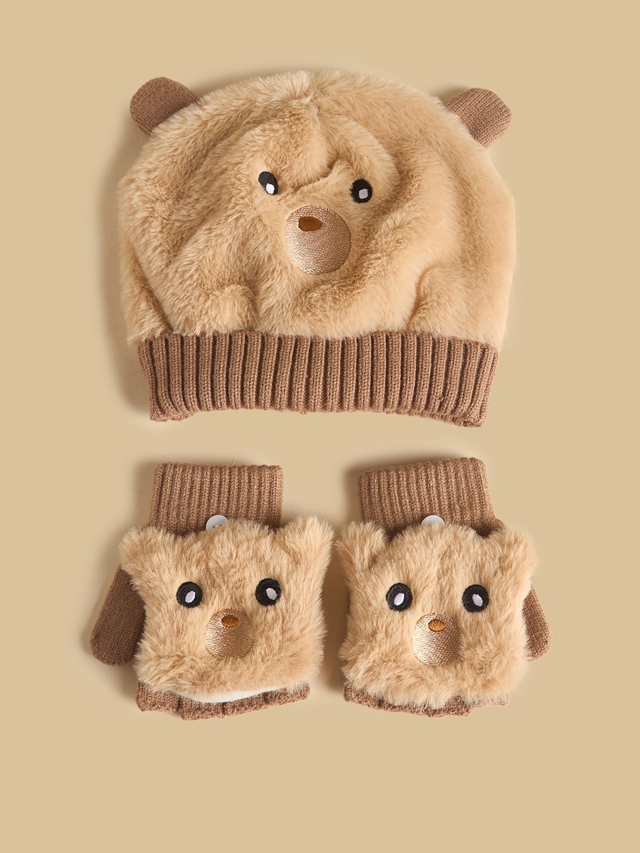 Animal Embroidered Cap with Gloves
