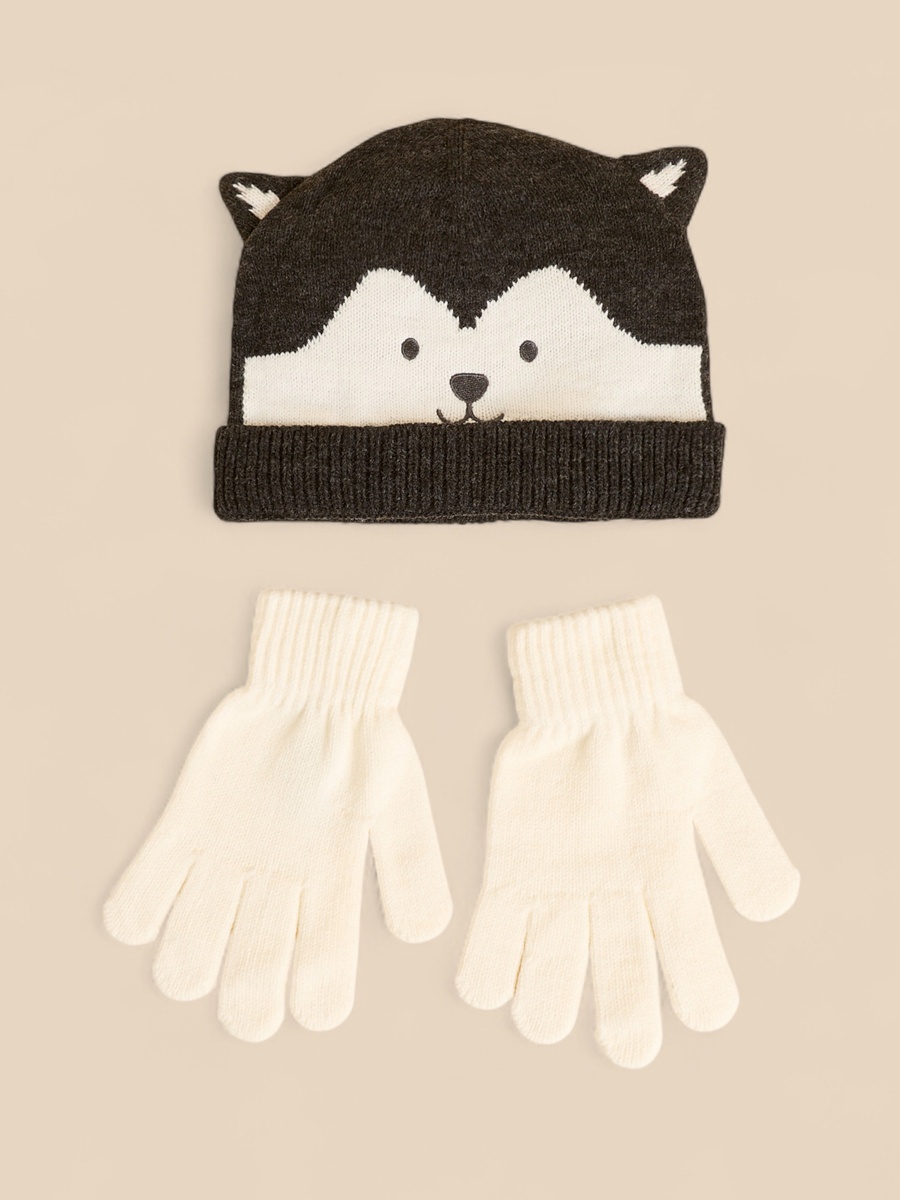 Ear Applique Beanie and Gloves Set