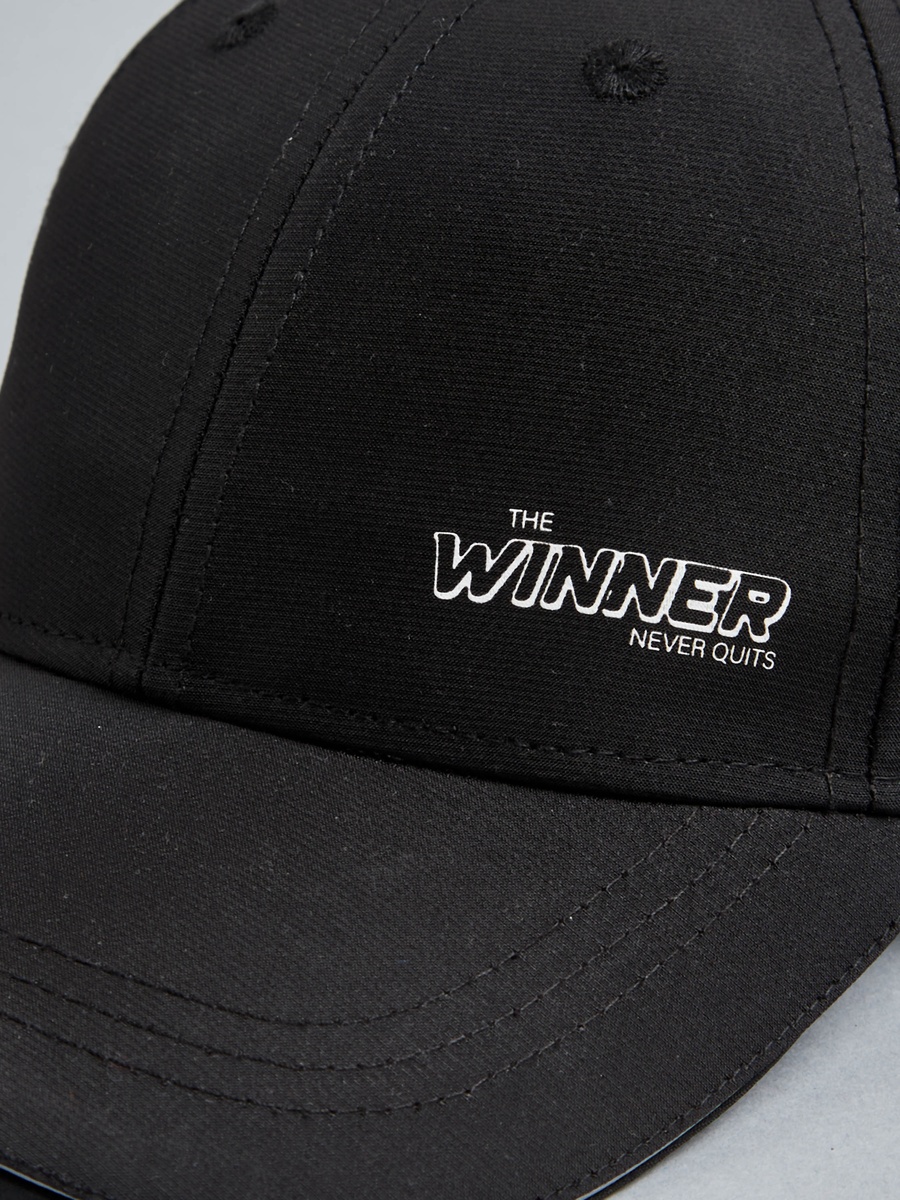 Slogan Detail Cap with Hook and Loop Strap Closure