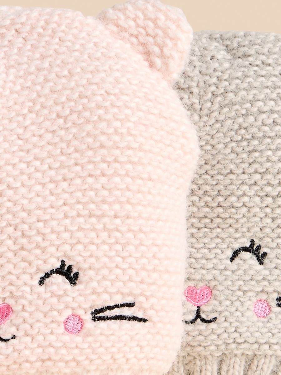 Pack of 2 - Textured Beanie Cap with 3D Ears