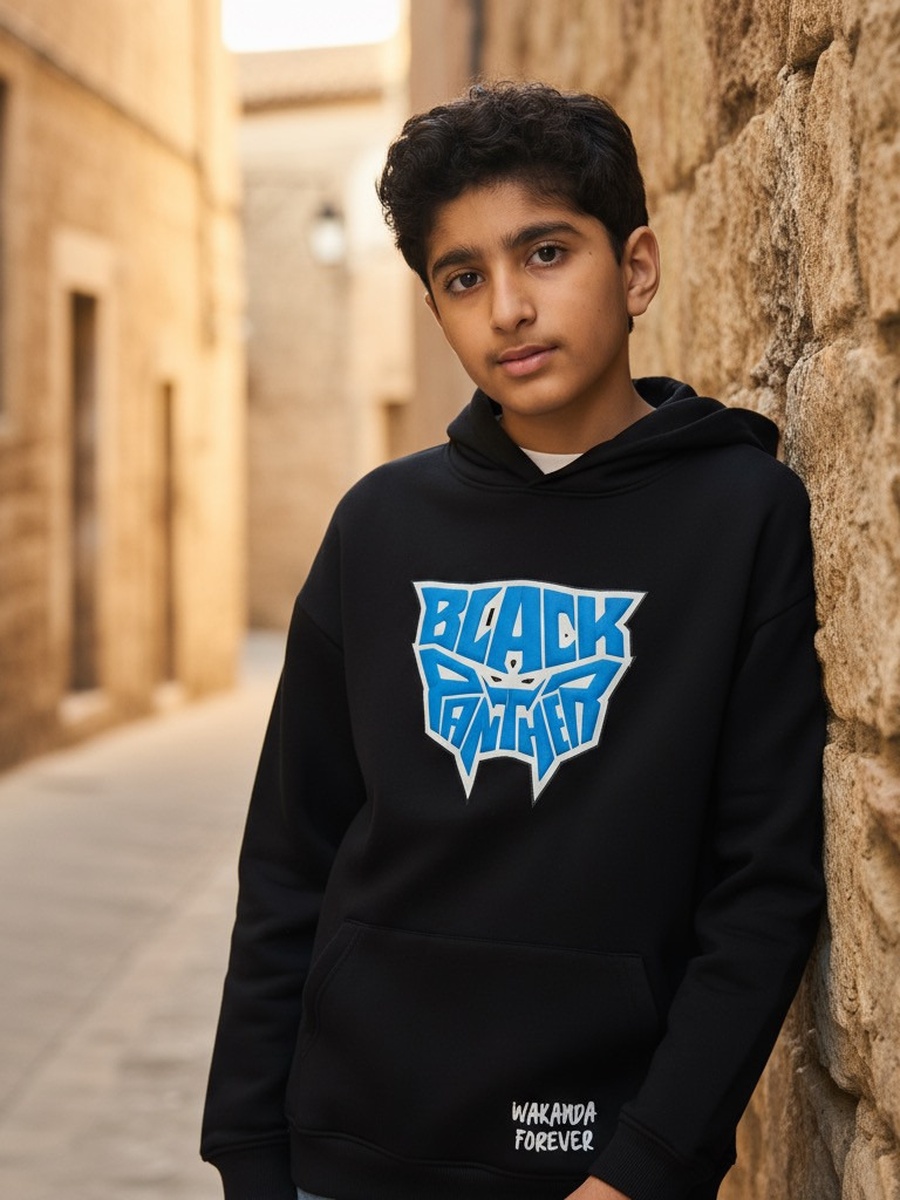 Black Panther Print Hooded Sweatshirt