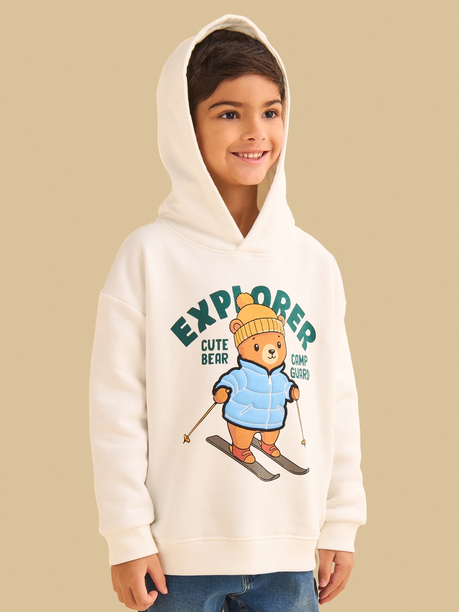 Teddy Bear Print Hooded Sweatshirt