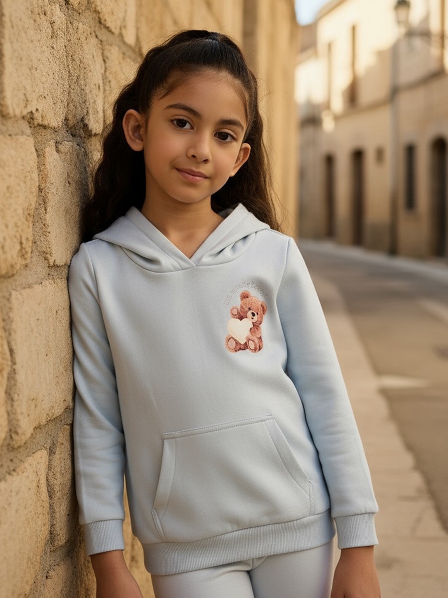 Teddy Bear Print Hooded Sweatshirt