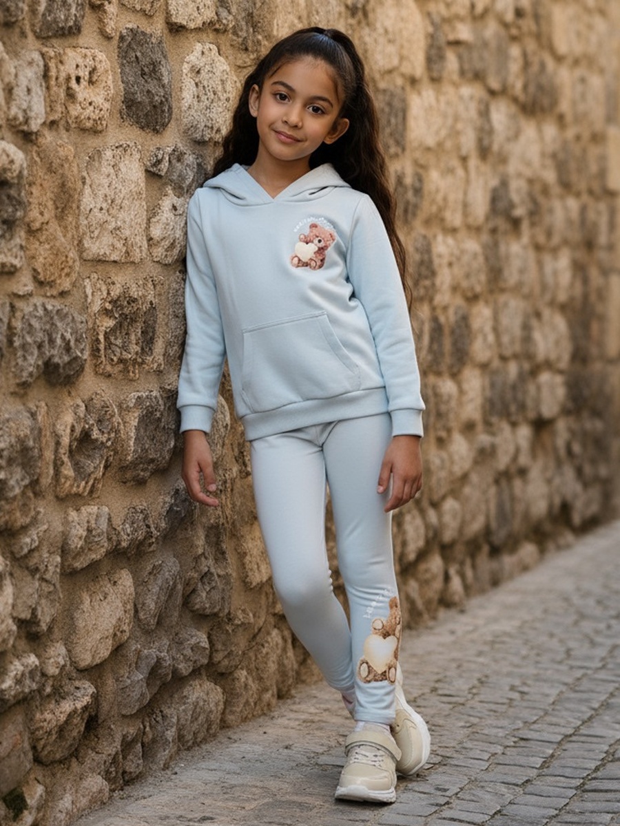 Teddy Bear Print Hooded Sweatshirt