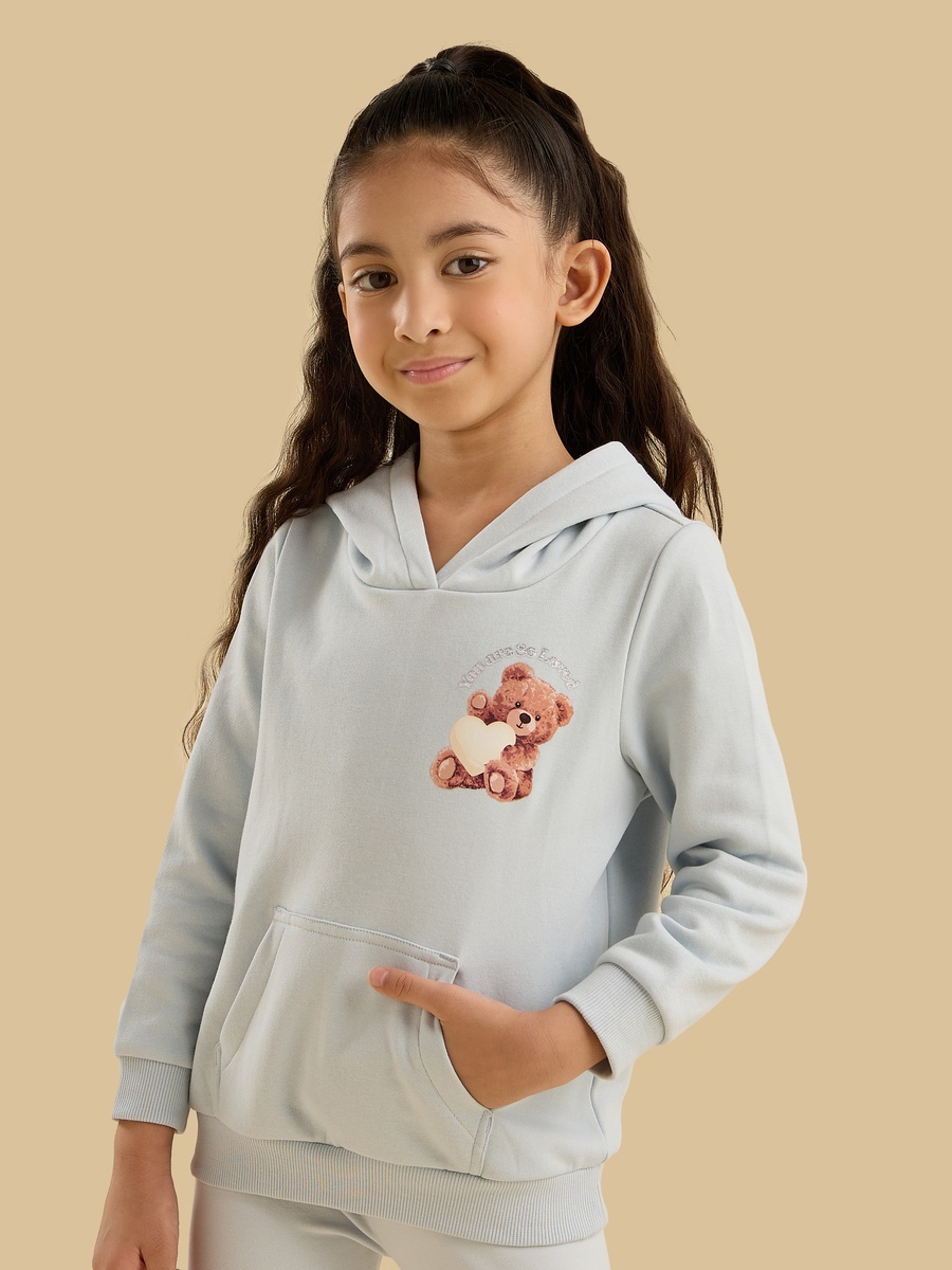 Teddy Bear Print Hooded Sweatshirt
