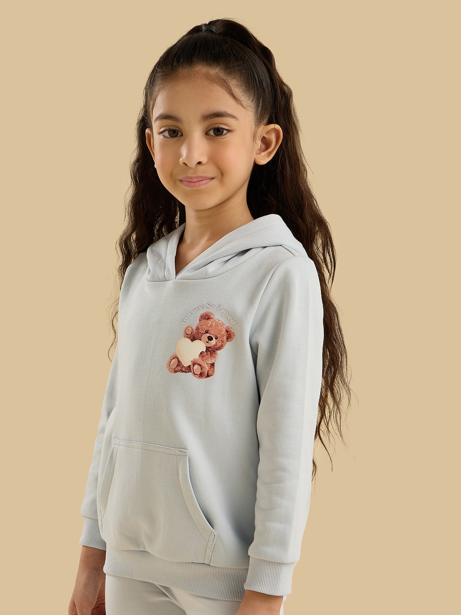 Teddy Bear Print Hooded Sweatshirt