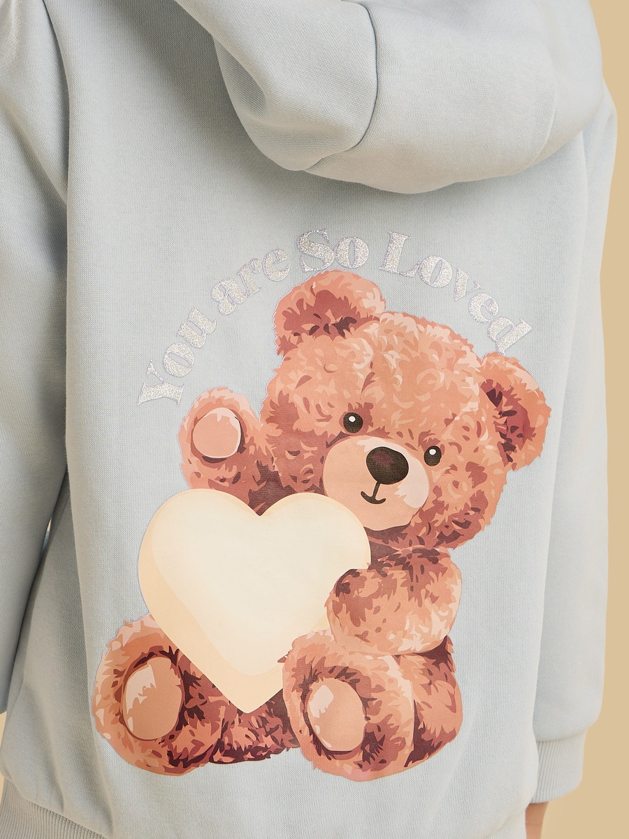 Teddy Bear Print Hooded Sweatshirt