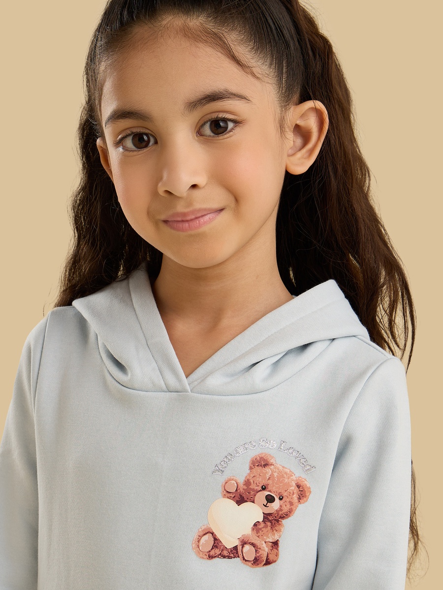 Teddy Bear Print Hooded Sweatshirt