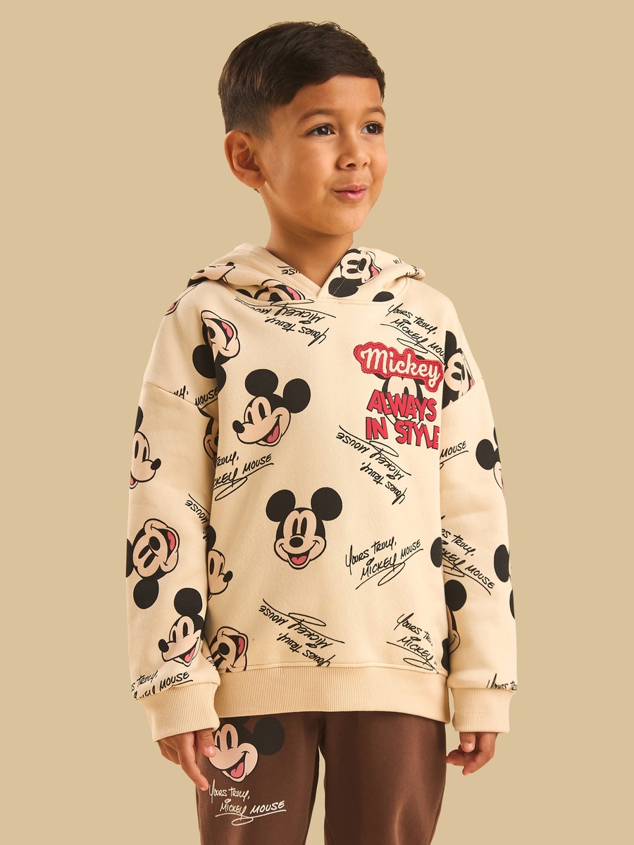 Mickey Mouse Print Hooded Sweatshirt and Joggers Set