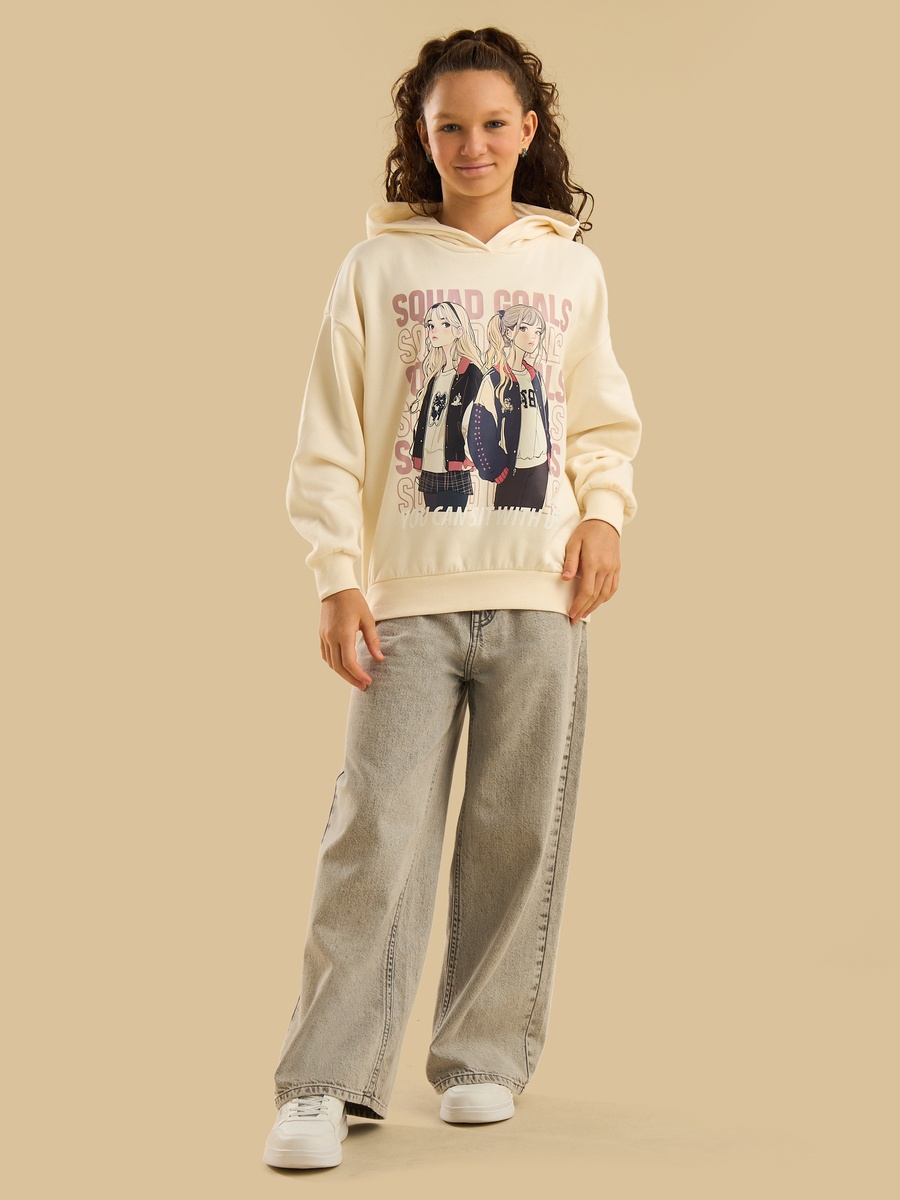 Anime Print Oversized Hooded Sweatshirt
