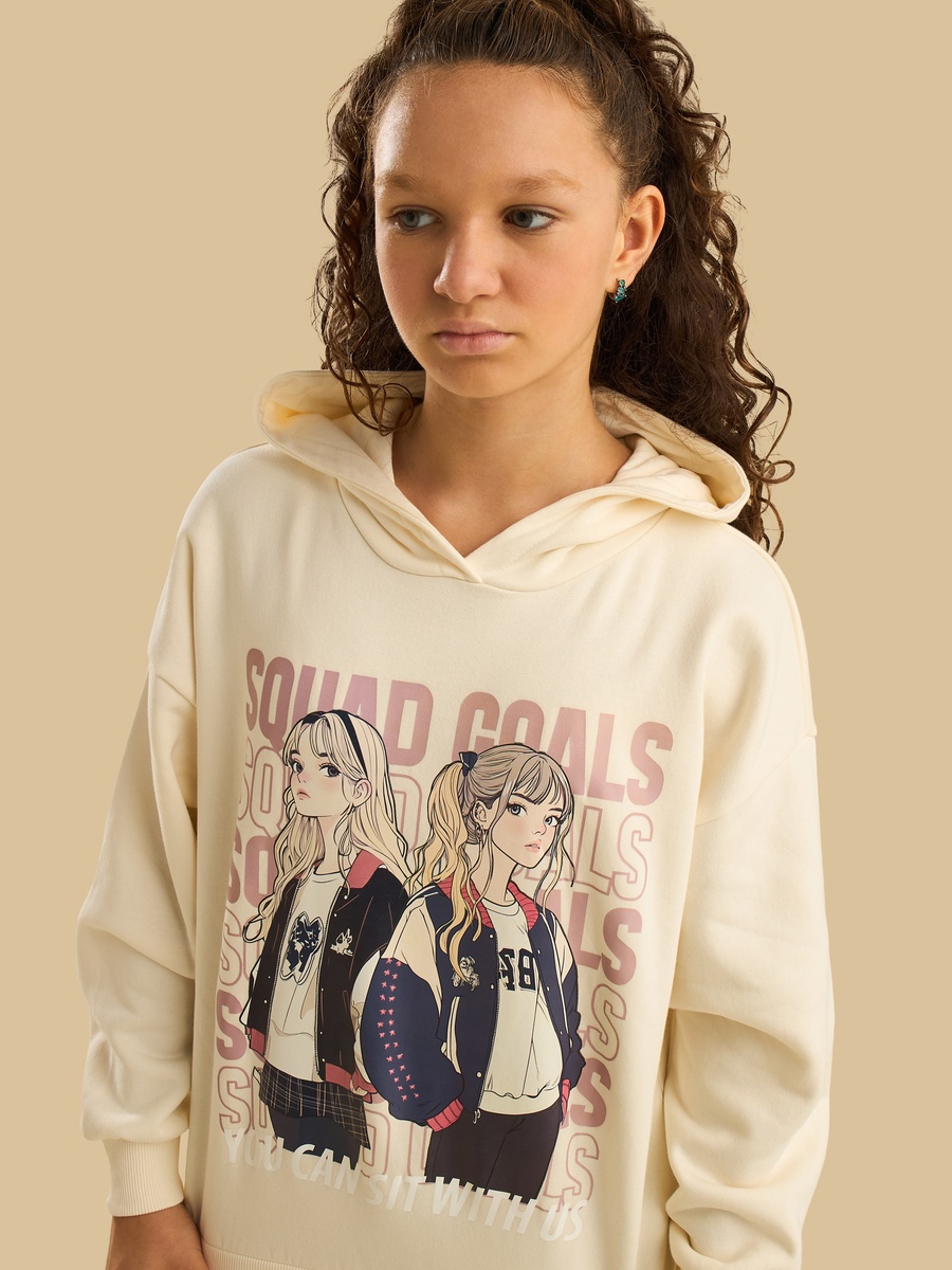 Anime Print Oversized Hooded Sweatshirt