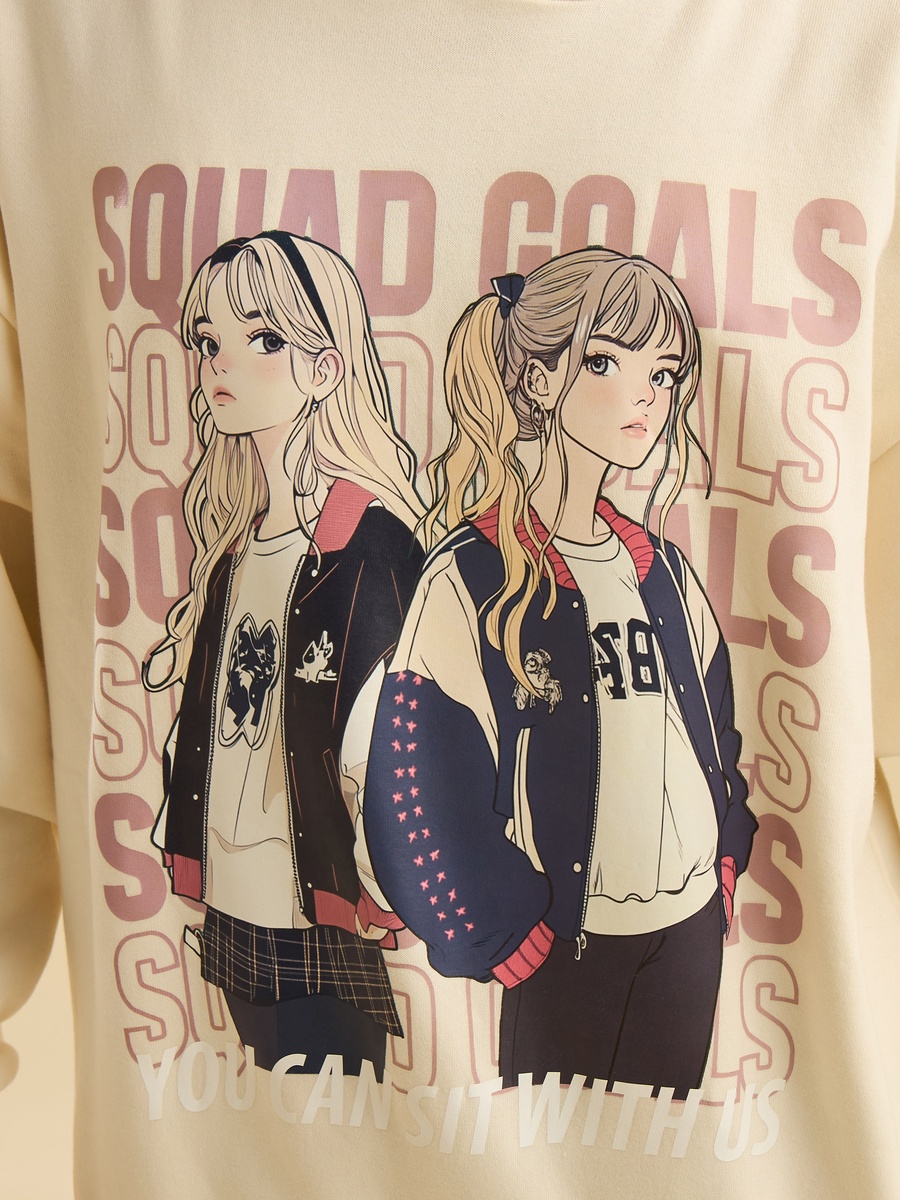 Anime Print Oversized Hooded Sweatshirt