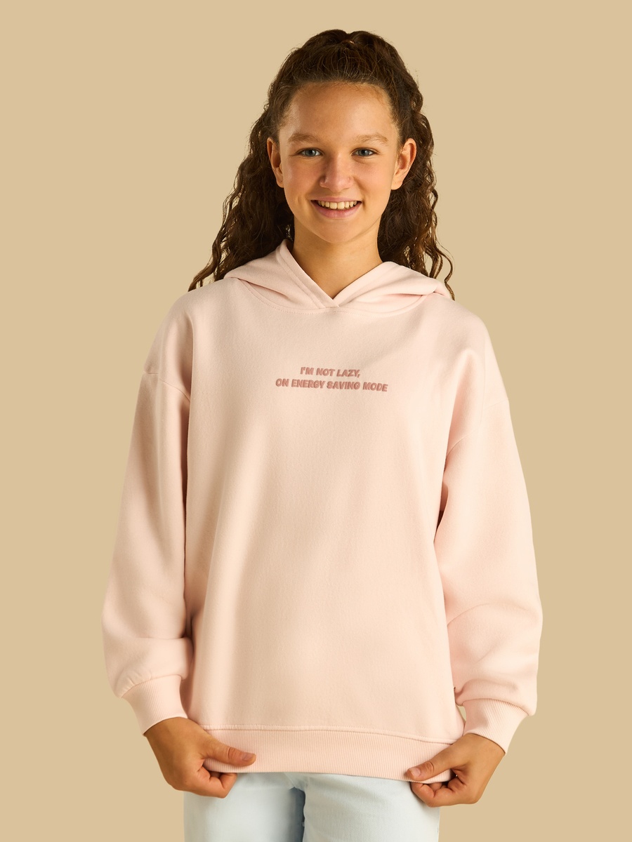 Slogan Print Oversized Hooded Sweatshirt