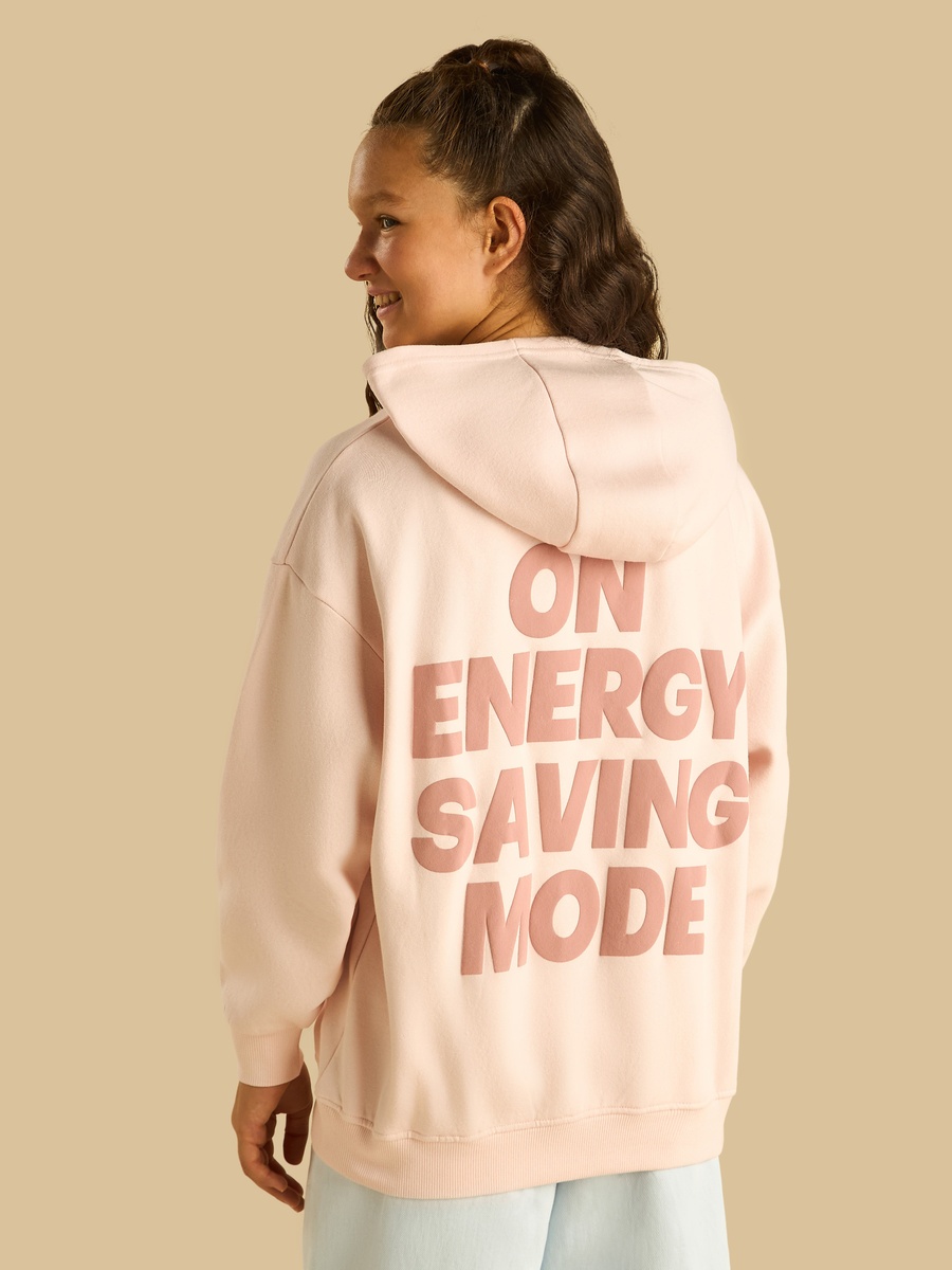 Slogan Print Oversized Hooded Sweatshirt