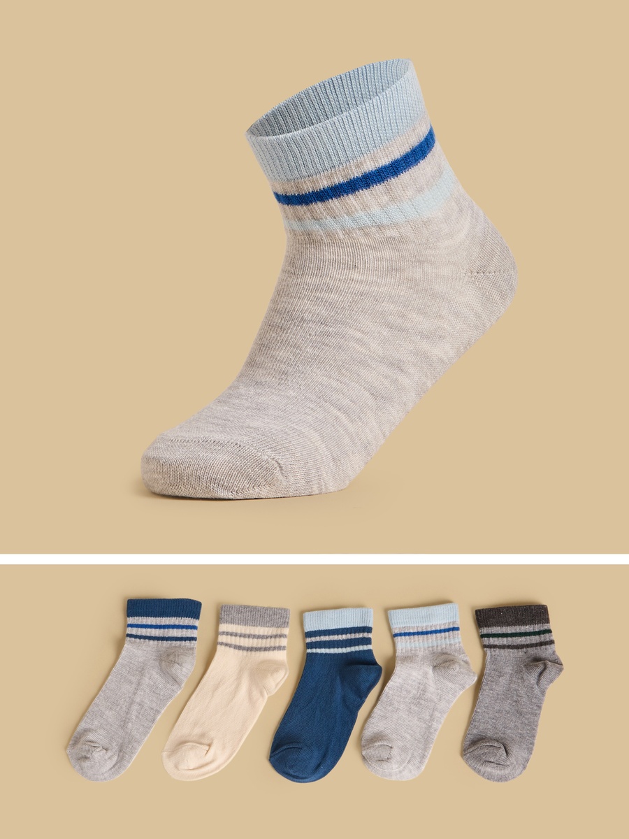 Pack of 5 - Striped Ankle Length Cotton Socks