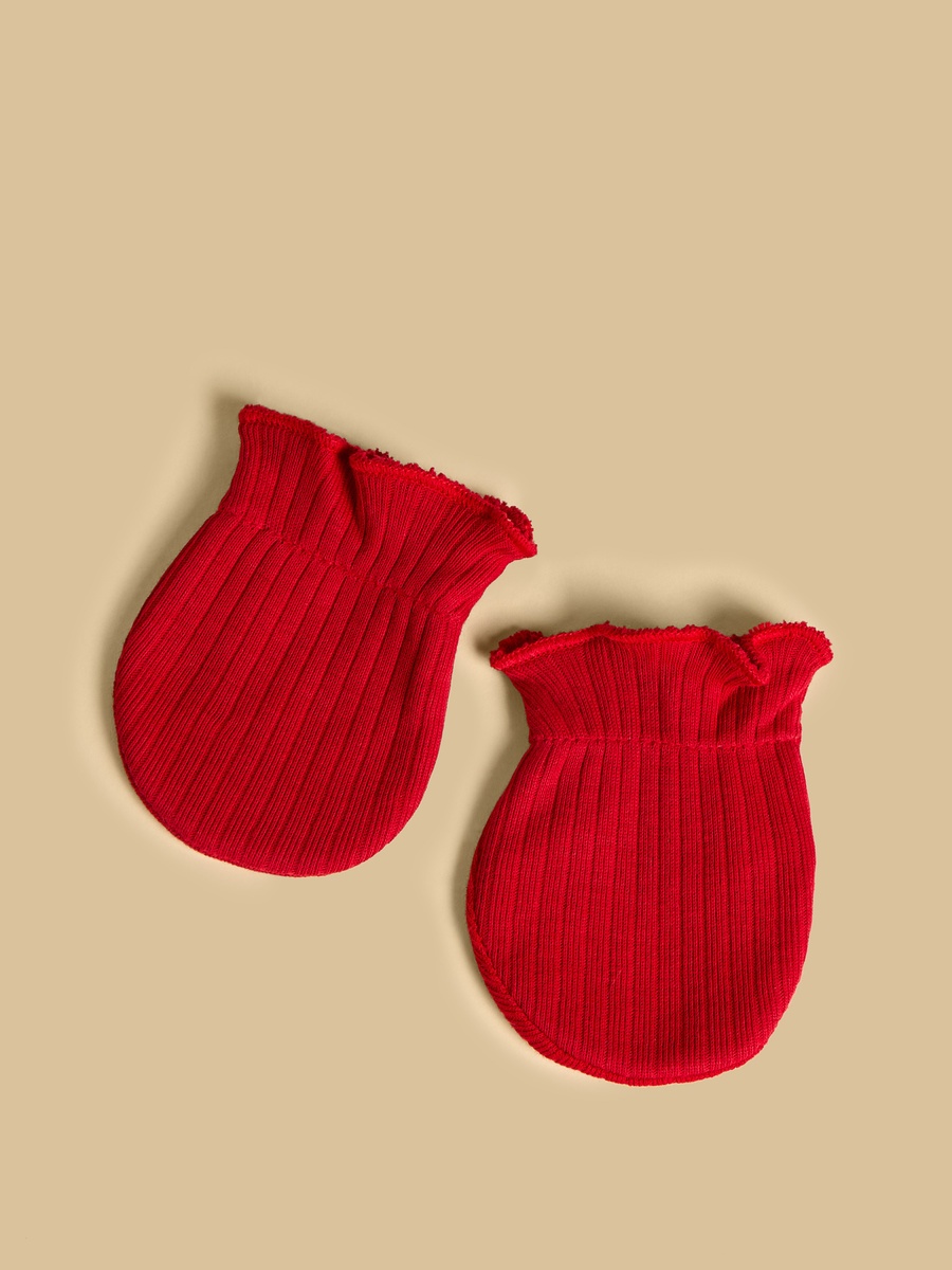 Textured Cotton Beanie Cap with Mittens and Booties