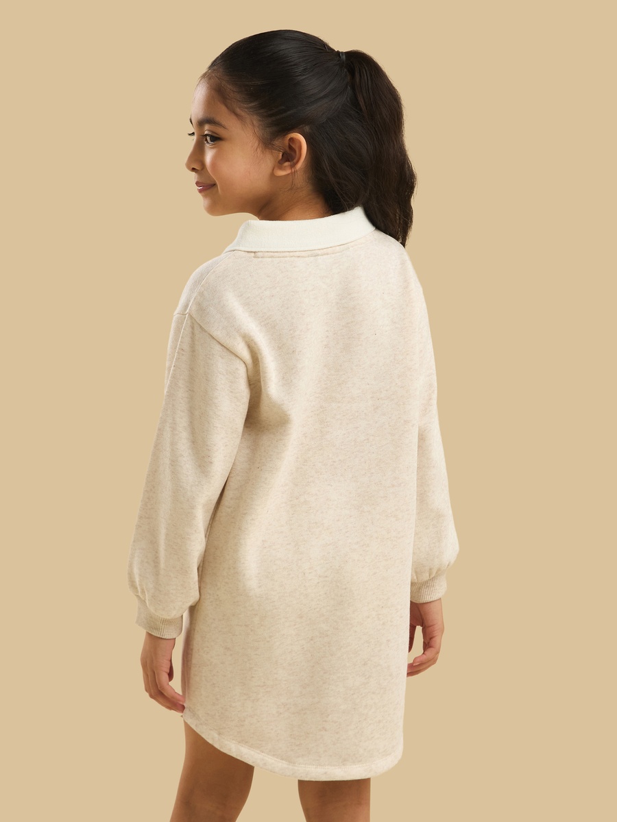 Teddy Bear Print Collared Sweat Dress