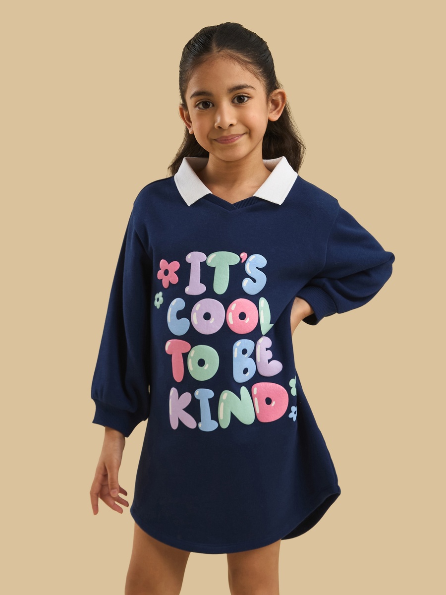 Slogan Print Collared Sweat Dress