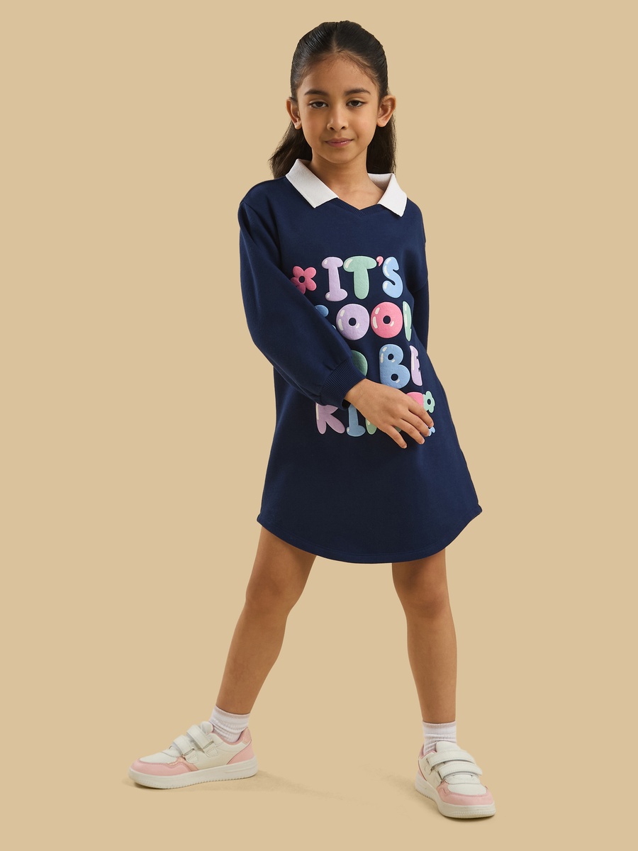 Slogan Print Collared Sweat Dress