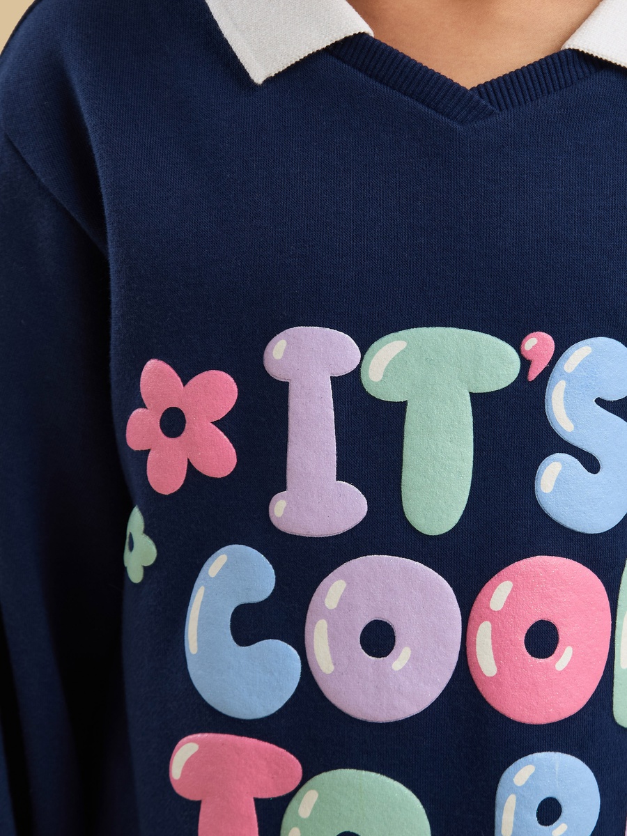 Slogan Print Collared Sweat Dress