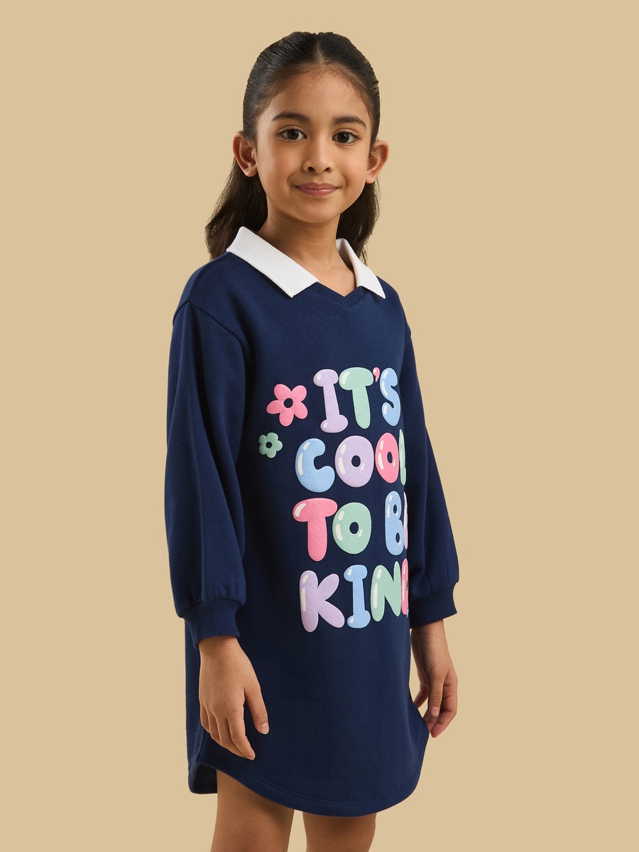 Slogan Print Collared Sweat Dress