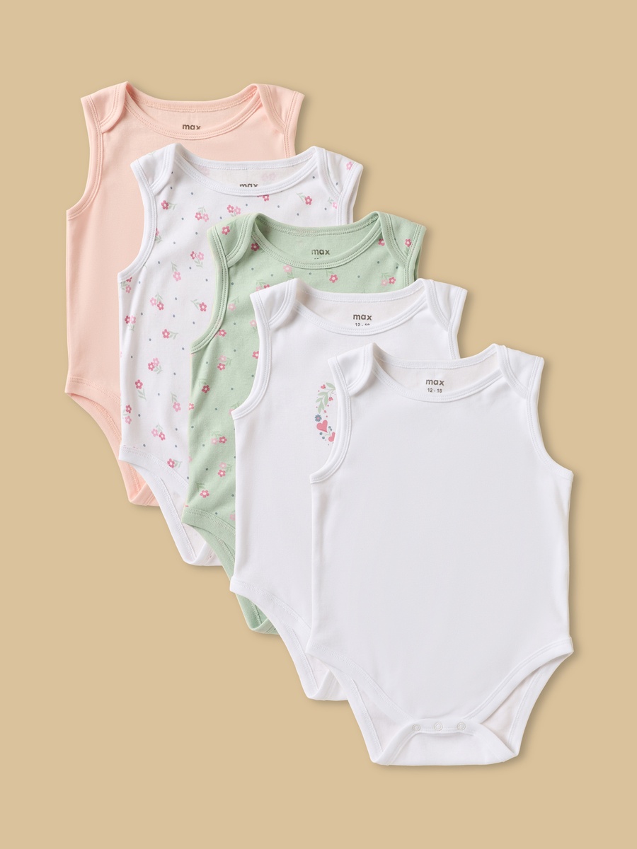 Pack of 5 - Assorted Sleeveless Cotton Bodysuit