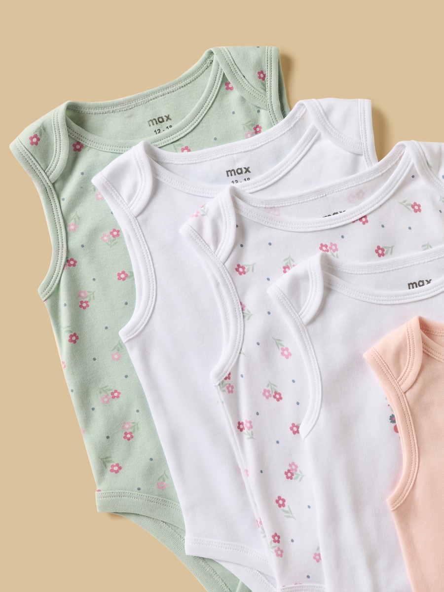 Pack of 5 - Assorted Sleeveless Cotton Bodysuit
