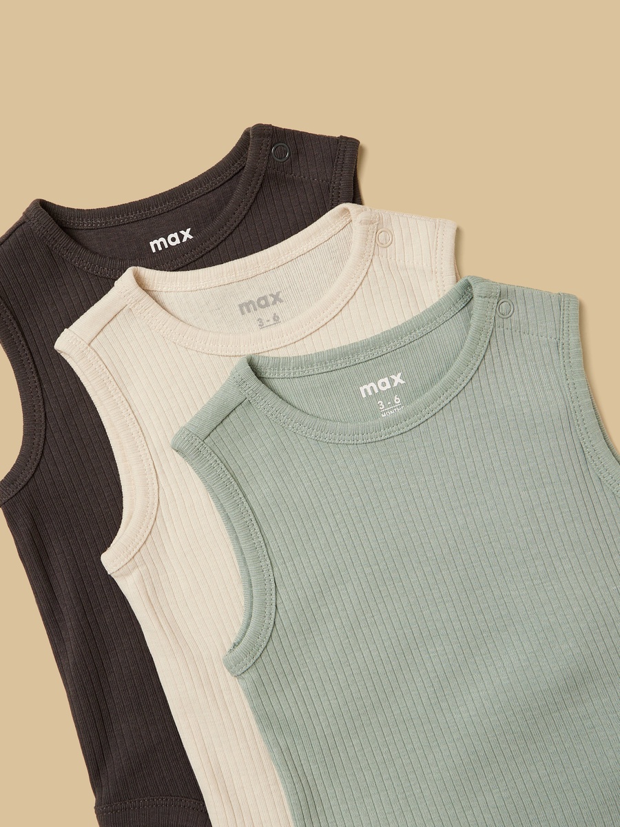 Pack of 3 - Ribbed Sleeveless Bodysuit