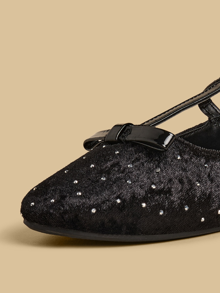 Embellished T-Strap Velvet Ballerina Shoes with Buckle Closure