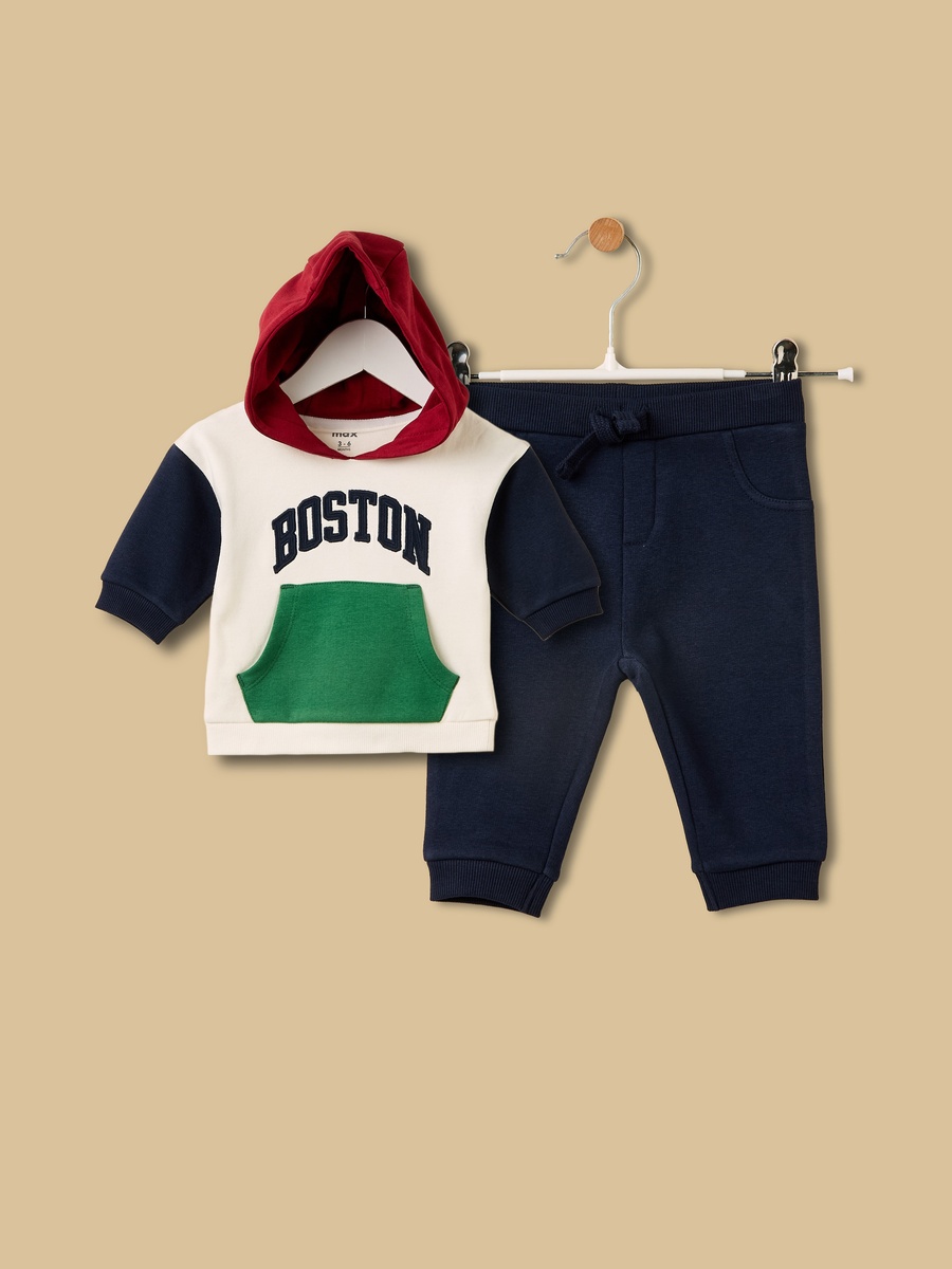 Boston Print Hooded Sweatshirt and Joggers Set