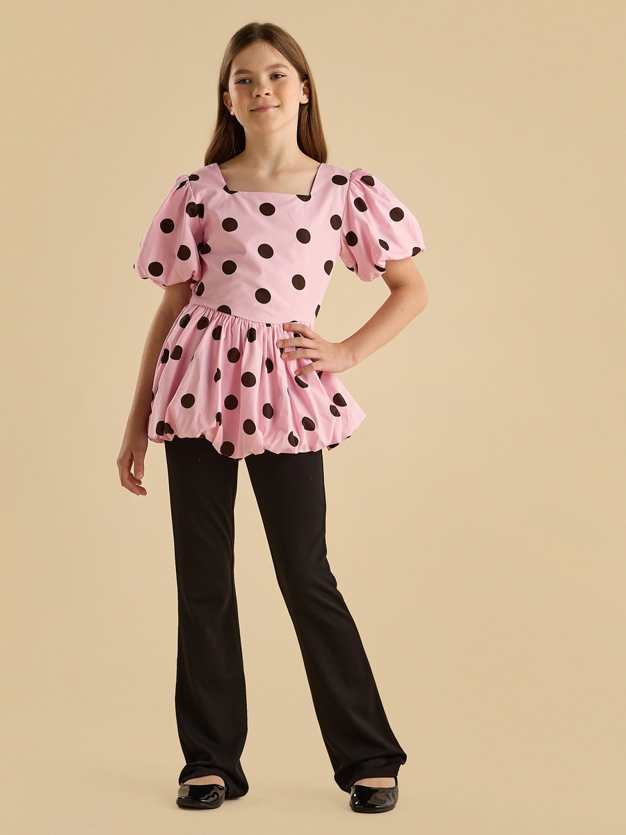 Polka Dot Print Peplum Top with Square Neck