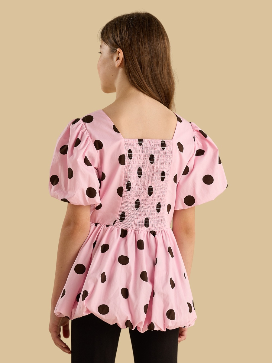 Polka Dot Print Peplum Top with Square Neck