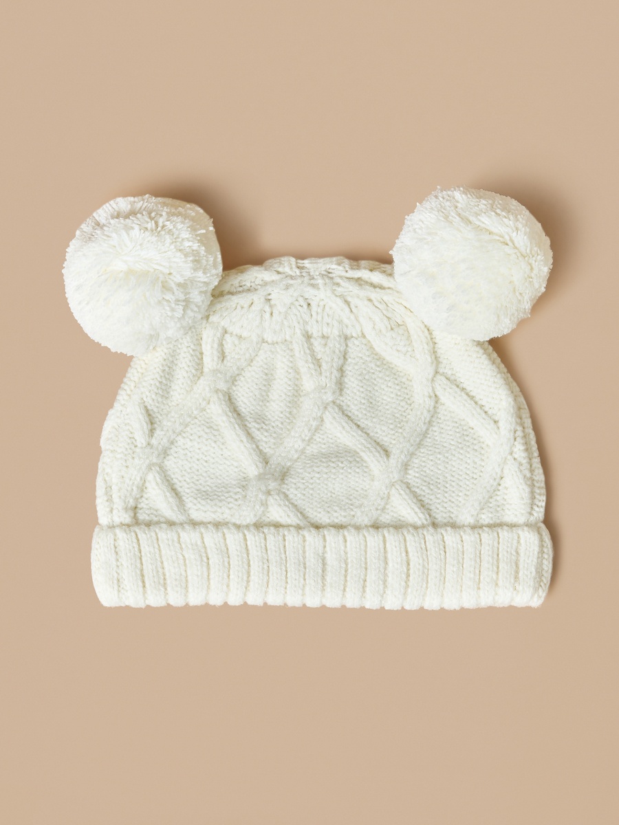 Faux Fur Ball Detail Cap with Booties