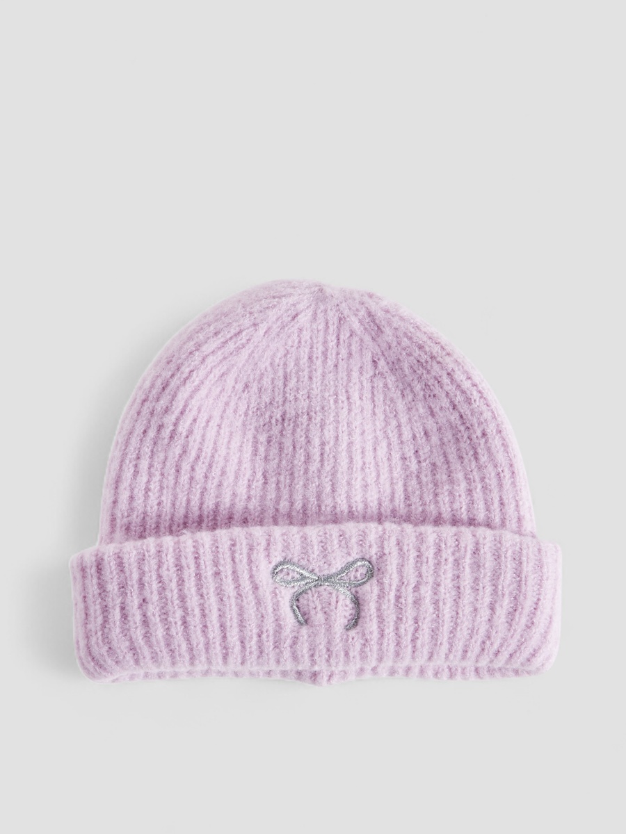 Winter Beanie with Bow Embroidery