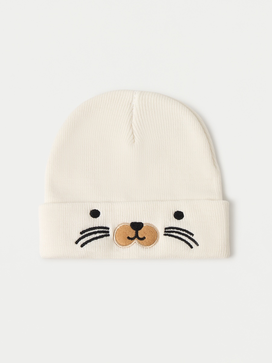 Animal Face Embroidered Beanie Cap