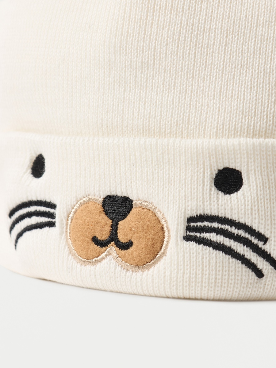 Animal Face Embroidered Beanie Cap