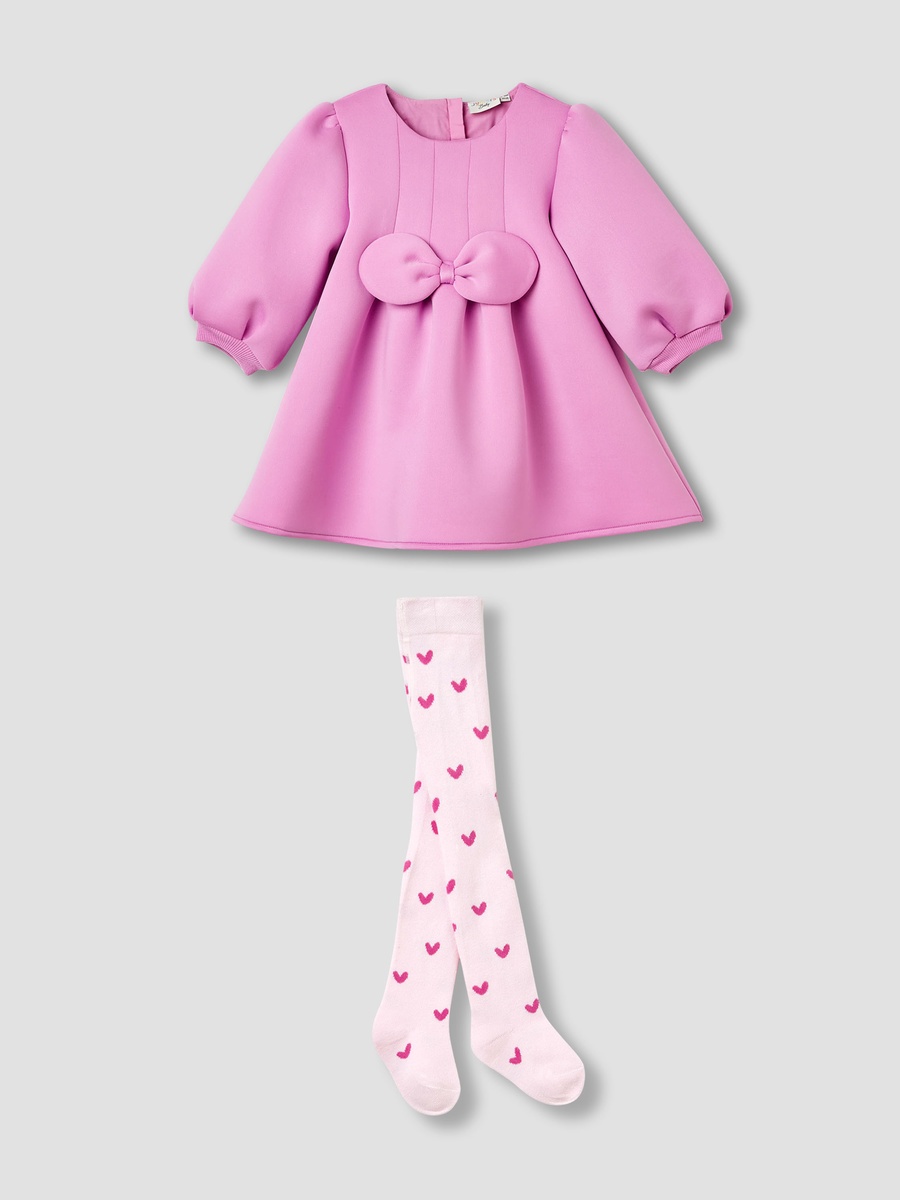 Bow Accent Dress with Long Sleeves and Stockings