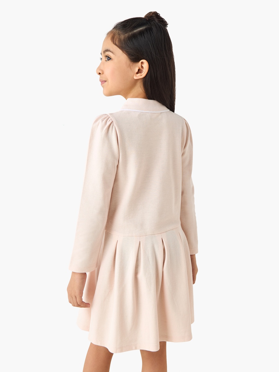 Collared Long Sleeves Knee Length Polo Dress with Bunny Embroidery