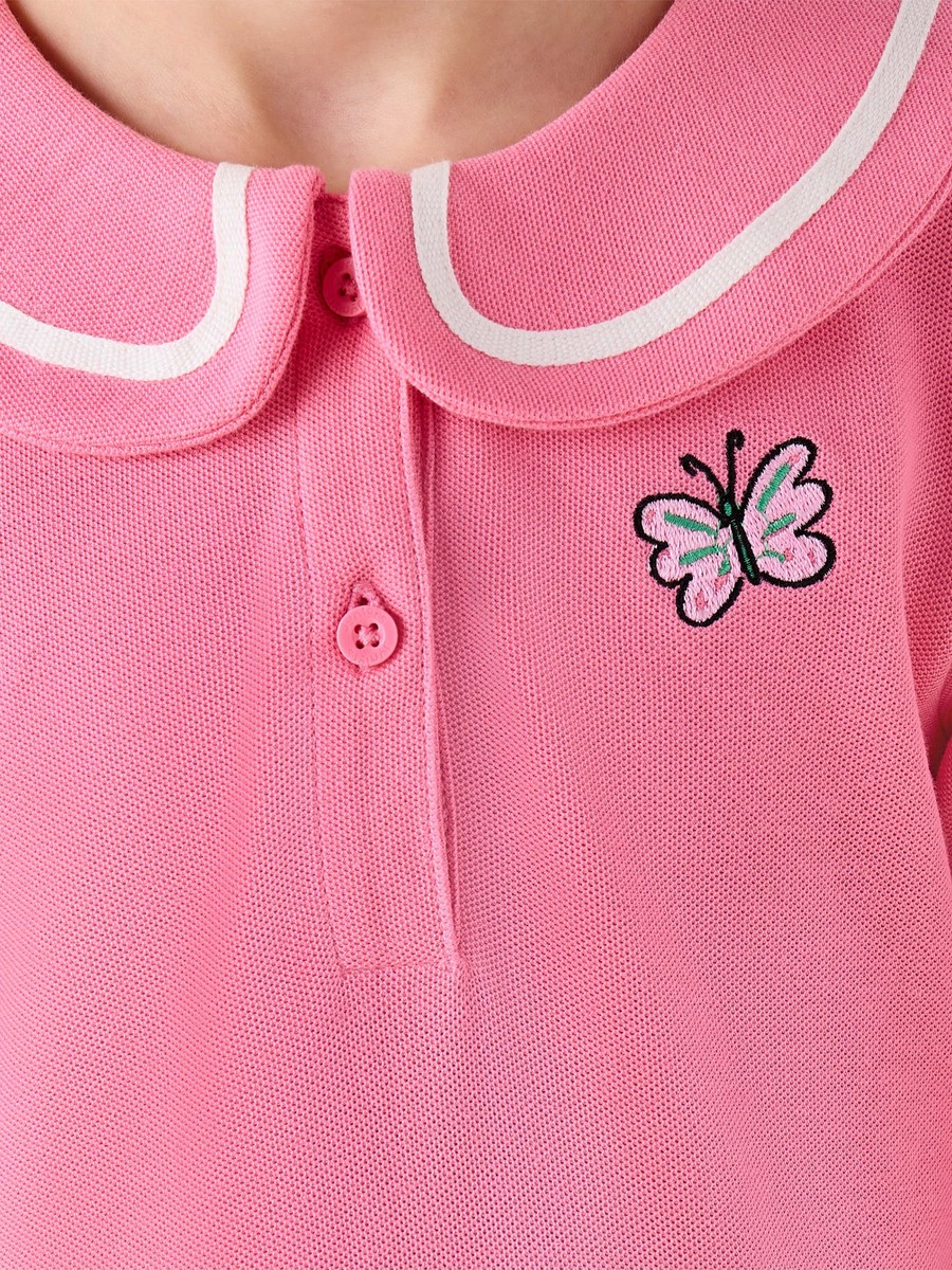 Peter Pan Collar Long Sleeves Knee Length Dress with Butterfly Embroidery