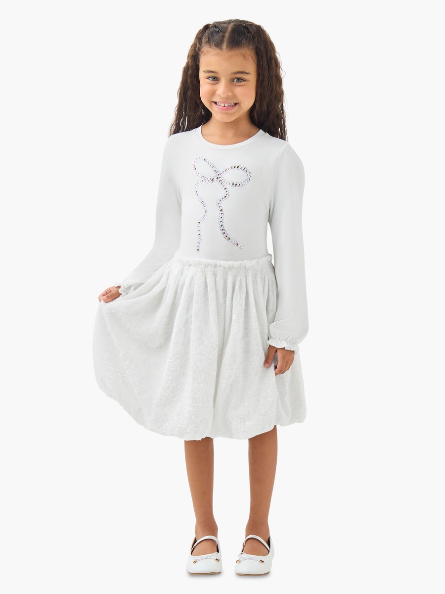 Round Neck Long Sleeves Knee Length Dress with Sequin Detail
