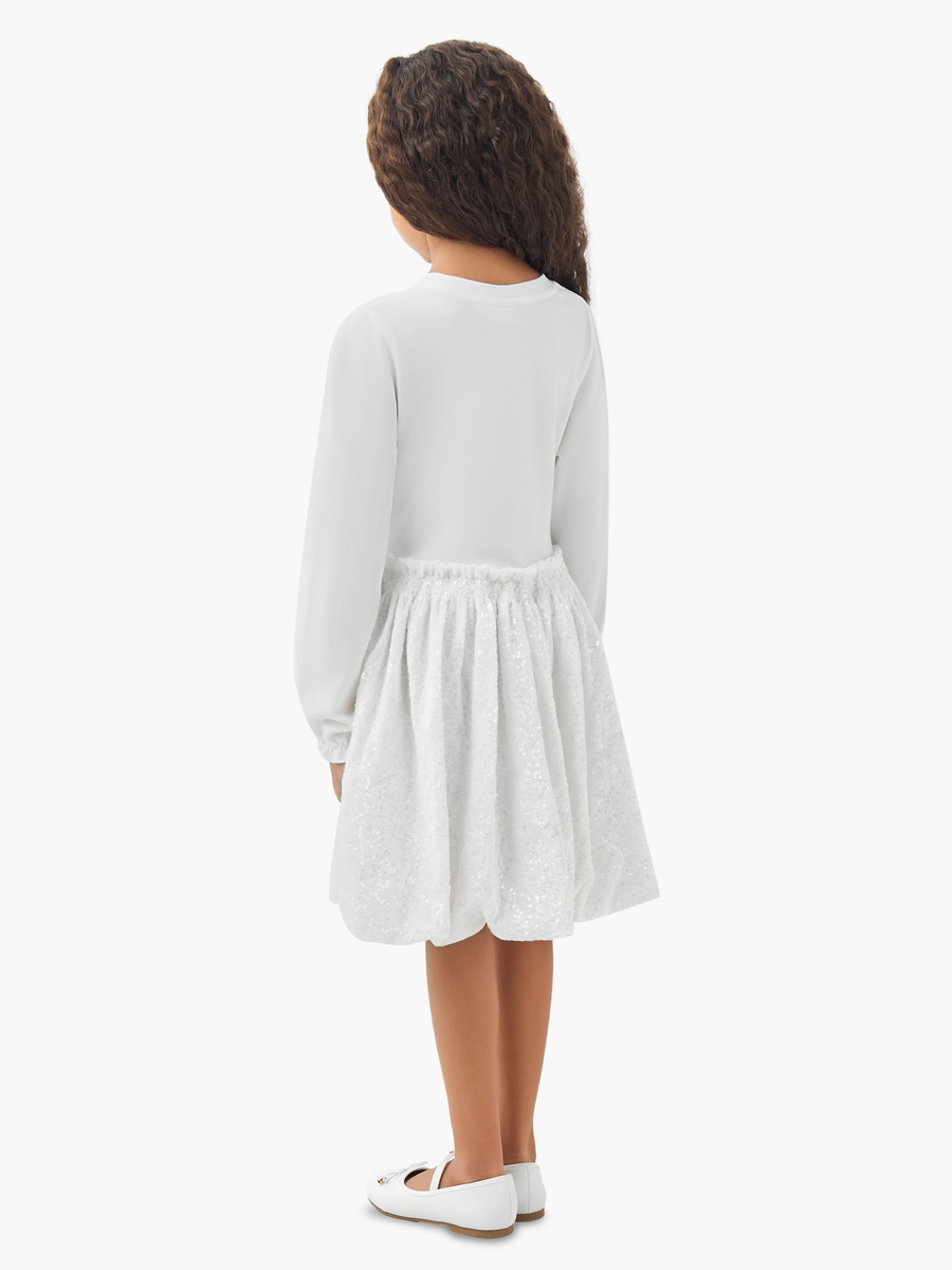 Round Neck Long Sleeves Knee Length Dress with Sequin Detail