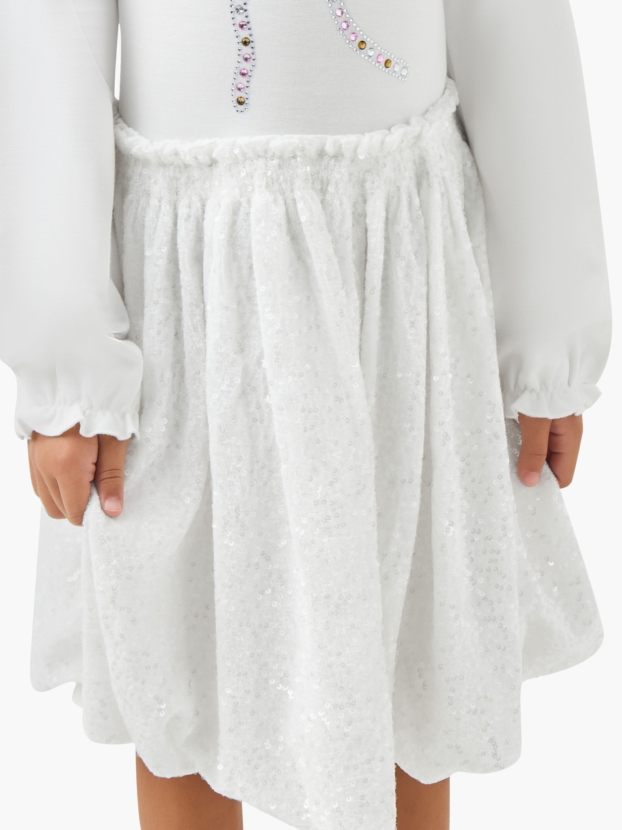 Round Neck Long Sleeves Knee Length Dress with Sequin Detail