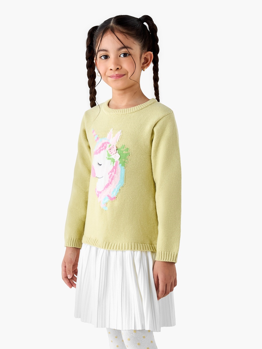 Unicorn Applique Sweater Dress with Polka Dot Tights