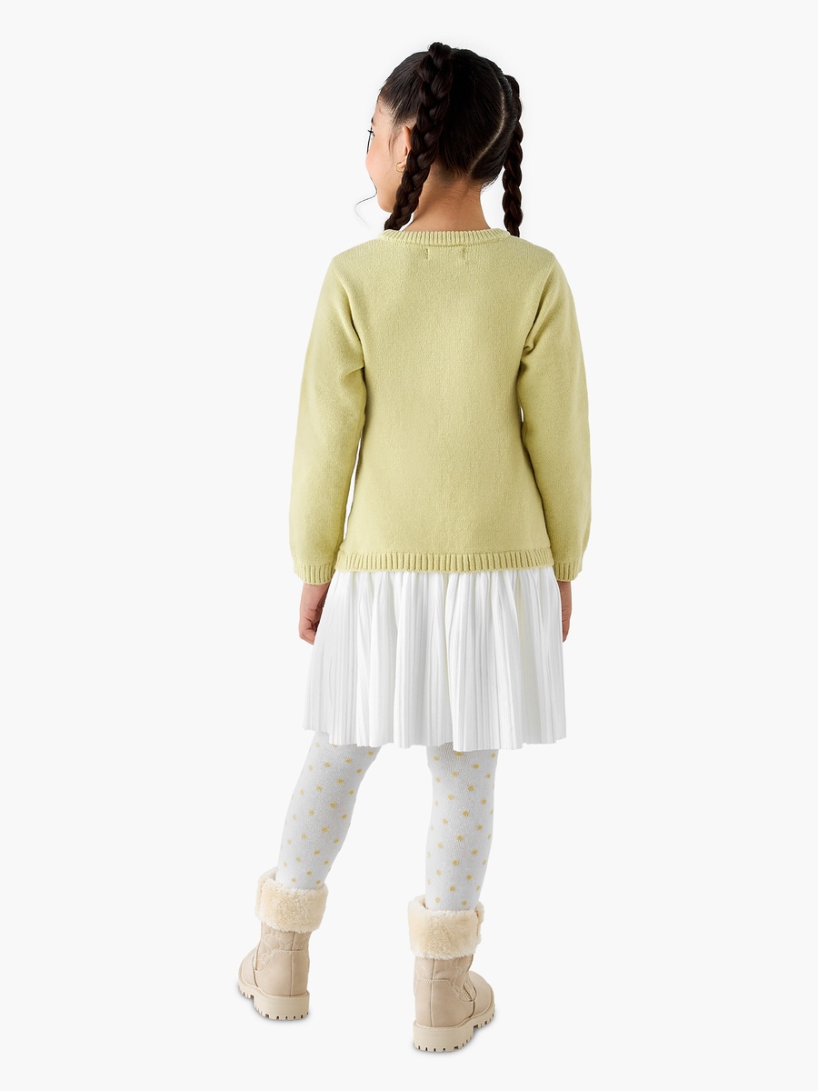 Unicorn Applique Sweater Dress with Polka Dot Tights